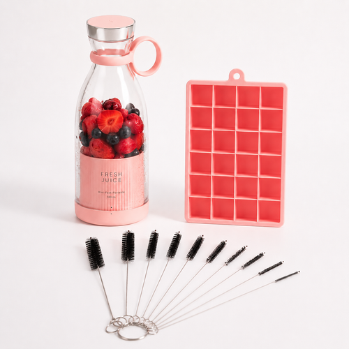 Kit Botella Licuadora Portátil + Hielera de Silicón + Set de Cepillos