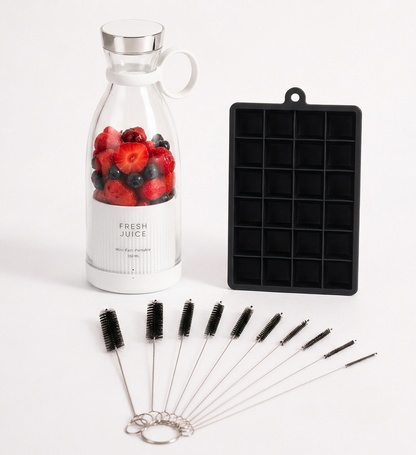 Kit Botella Licuadora Portátil + Hielera de Silicón + Set de Cepillos